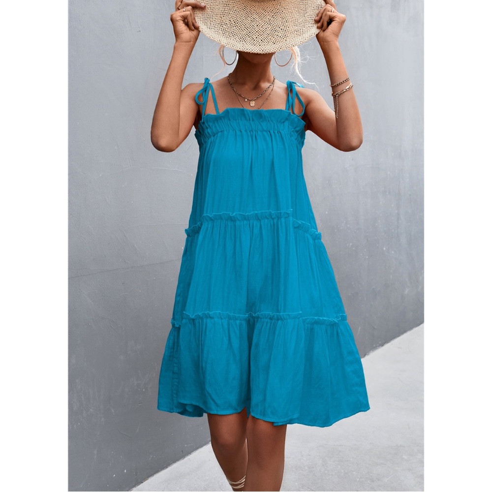 Tie shoulder Frill Trim dress